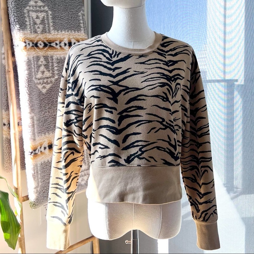 Madewell Tan and Black Tiger-Print Pullover Sweatshirt